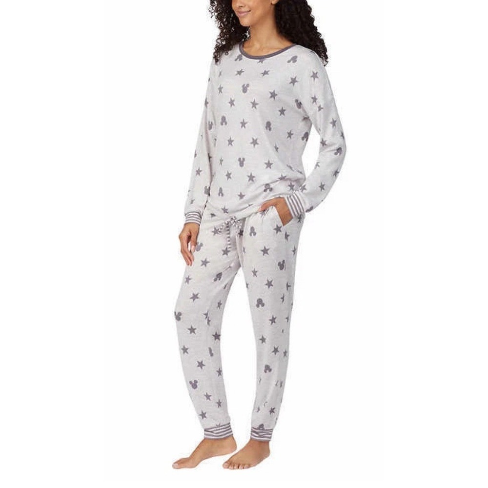 NEW DISNEY Women's Size M Cozy Lounge Set Pajamas Grey‎ Mickey Mouse Top & Pants